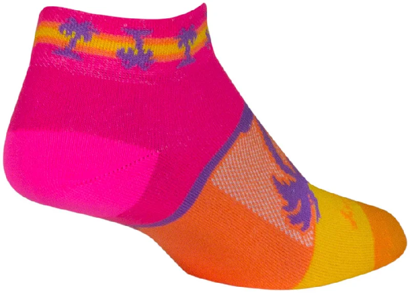 SockGuy Tropical Classic Low Socks - 1" Pink/YLW/Orange Womens Small/Medium