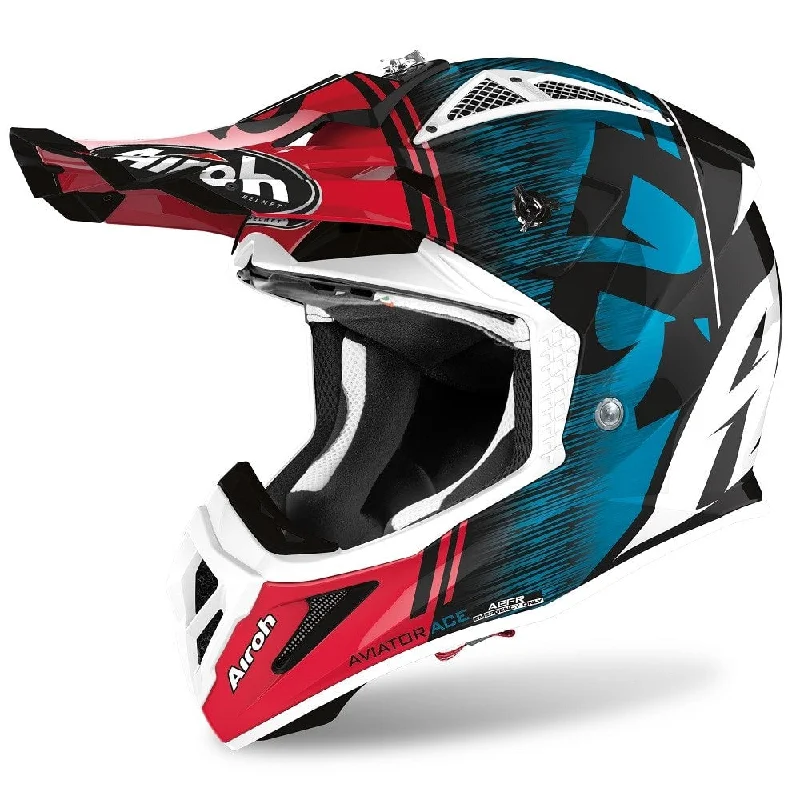 AIROH AVIATOR ACE HELMET - KYBON BLUE/RED GLOSS