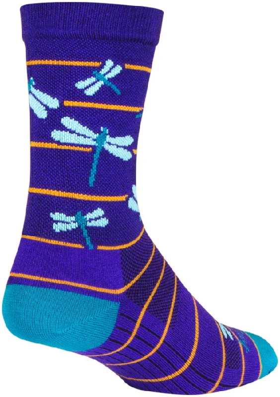 SockGuy Dragonflies Crew Socks - 6" Purple/Blue/Orange Large/X-Large