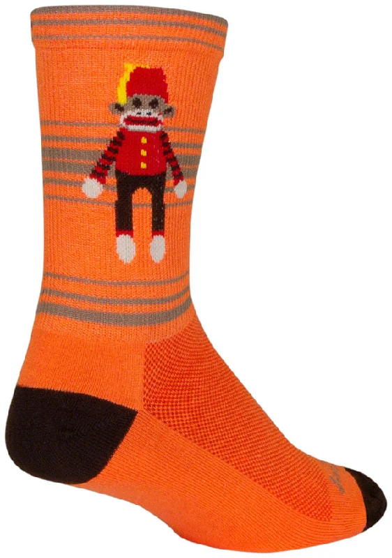 SockGuy Funky Monkey Crew Socks - 6" Orange/Red/Brown Small/Medium