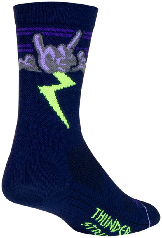 SockGuy Thunder Crew Socks - 6" Navy/Purple/Green Large/X-Large