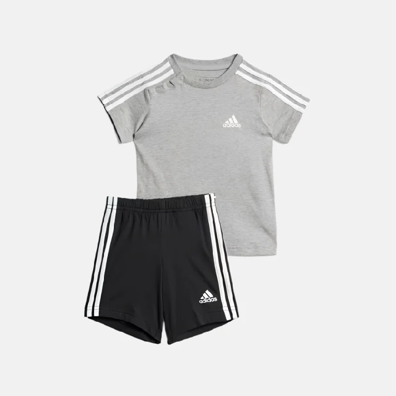 Adidas Essentials Sports Kids Unisex T-shirt and Shorts Set (6-4Year) -Medium Grey Heather/White