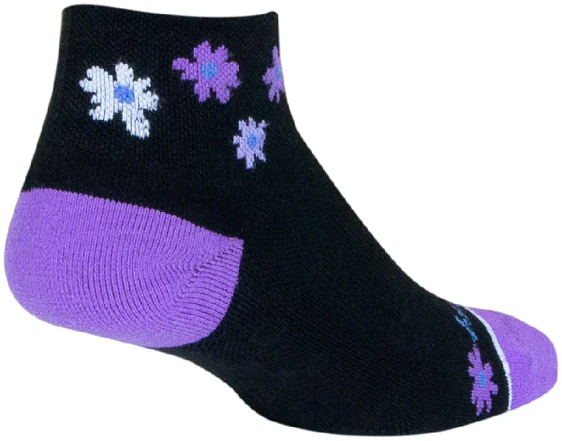 SockGuy Channel Air Daisy Classic Low Socks - 2" BLK/Purple Womens Small/Medium