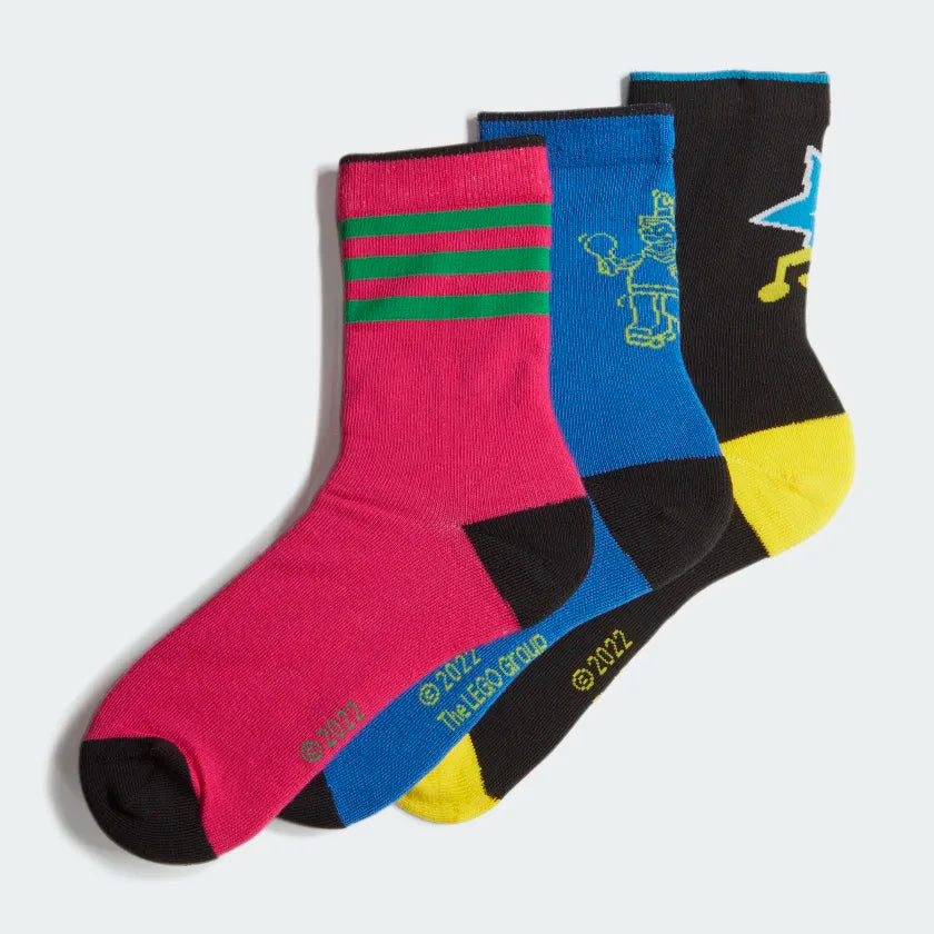 Adidas X Lego Kids Vidiyo Socks 3 Pairs-Real Magenta/White/Blue