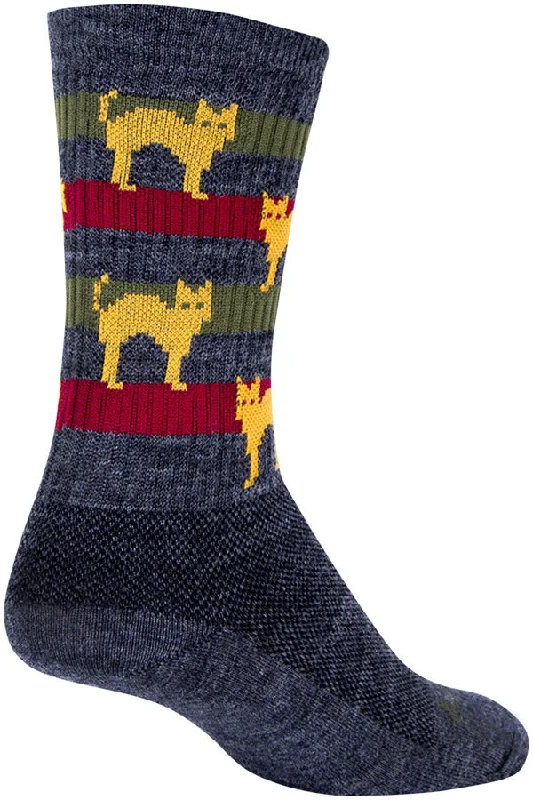 SockGuy Wool Catz Socks - 6" Gray/Yellow/Red Small/Medium