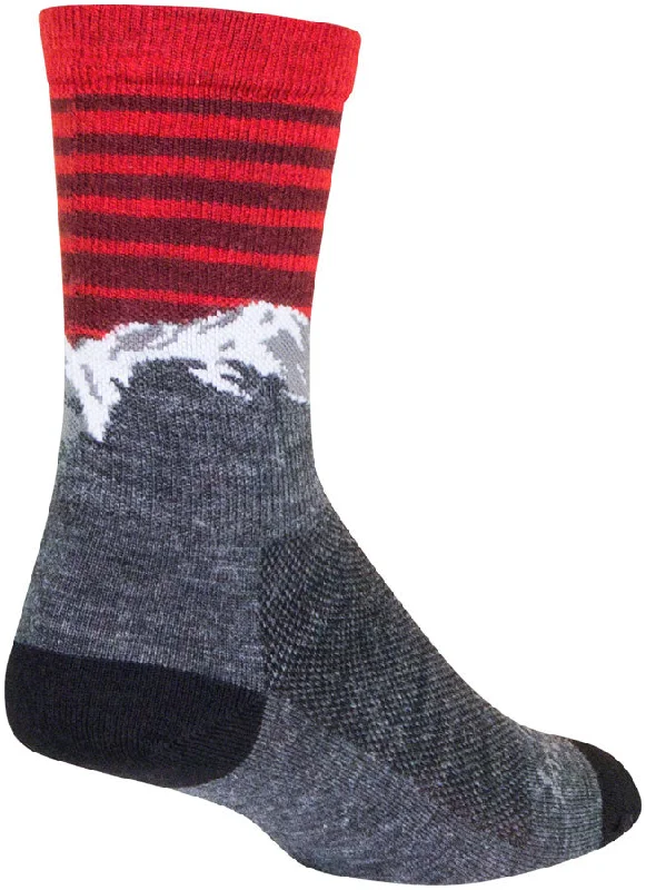 SockGuy Summit Wool Socks - 6" Gray/Red/White Small/Medium