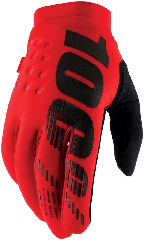 100% Brisker Gloves - Red Full Finger Mens Small