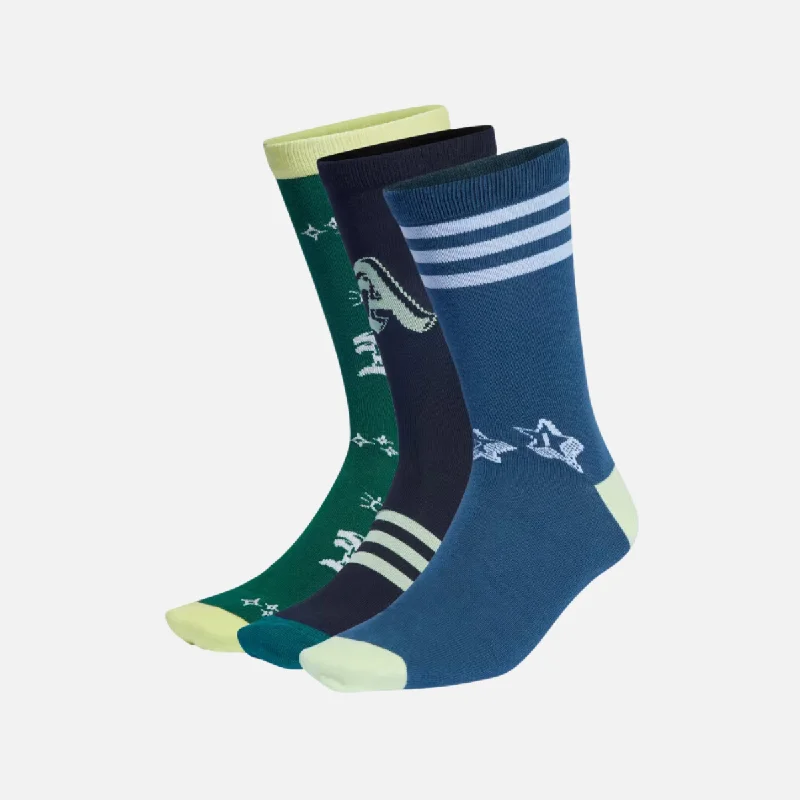 Adidas Brand Love Kids Unisex Crew Socks 3 Pairs -Collegiate Green/Black/Arctic Night F23