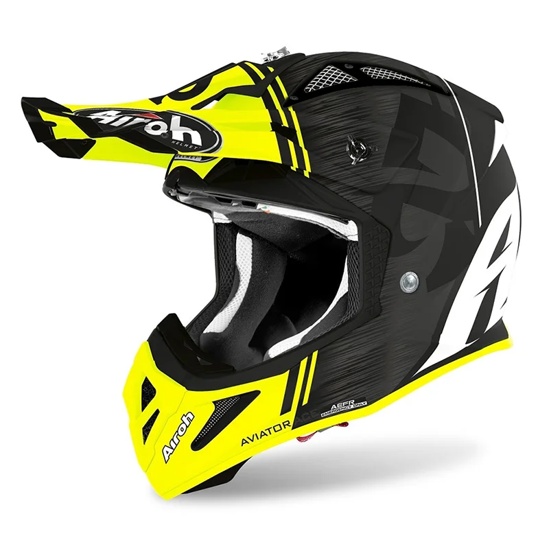 AIROH AVIATOR ACE HELMET - KYBON YELLOW MATT BLACK VENT