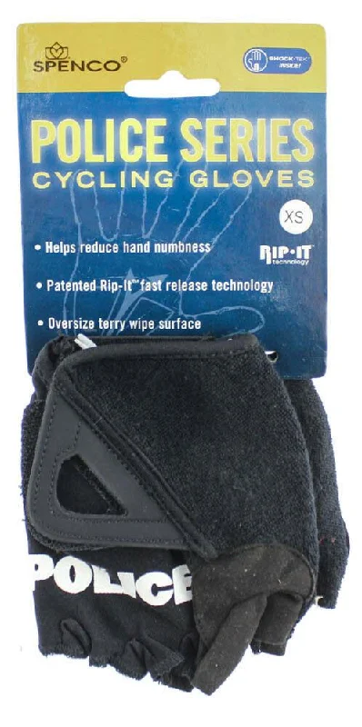 SPENCO POLICE RIP-IT X-Small Cycling Black Bike Padded Half Finger Gloves NEW