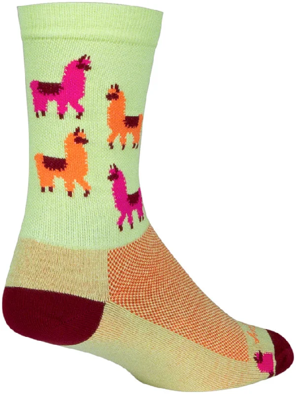 SockGuy Mo Llamas Crew Socks - 6" Green/Pink/Orange Small/Medium