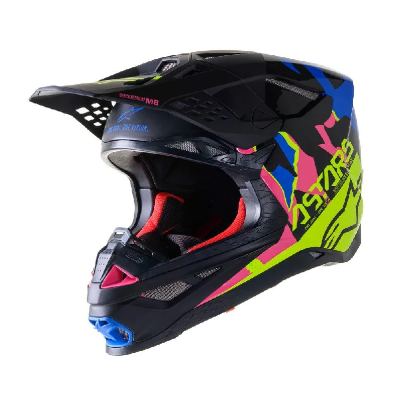 ALPINESTARS SUPERTECH M8 ECHO HELMET 2022 - BLACK/BLUE/FLUO YELLOW/FLUO PINK