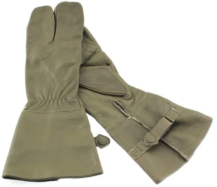 German Military Cycle Leather Gloves 2 - Finger Germany Large Lg Olive Gauntlet