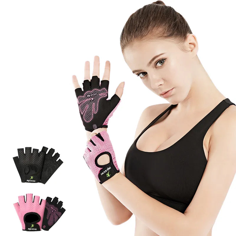 Summer Women Men Silicone Non-Slip Sweat-Proof Breathable Fitness Sports Outdoor Bike Half-Finger Gloves Gym Power Bicycle Glove