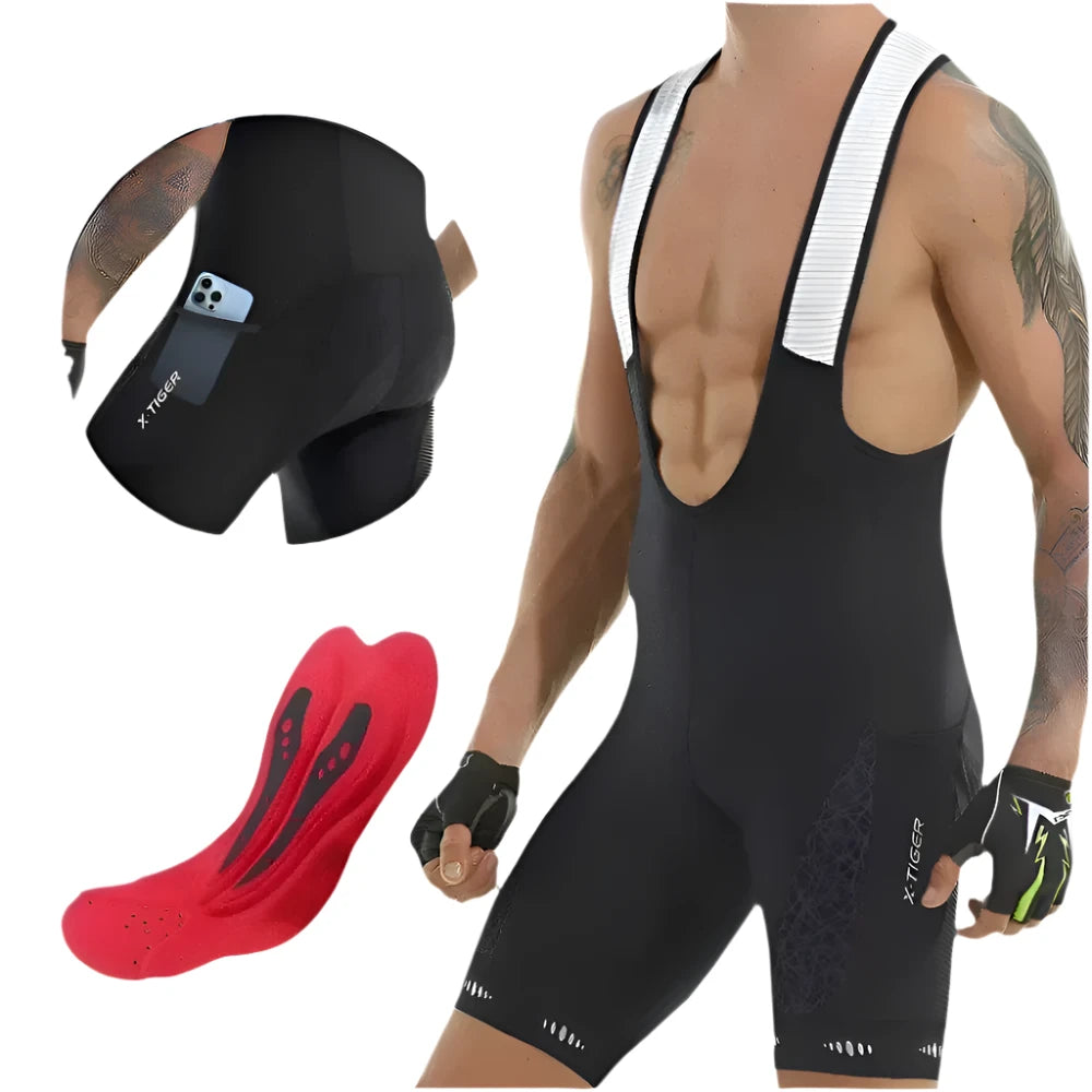 X-TIGER Cycling Bib Shorts 5D Gel Pad Mountain Bike Shorts Bretelle Pockets Outdoor Breathable UPF50+ Bike Tight Bicycle Shorts