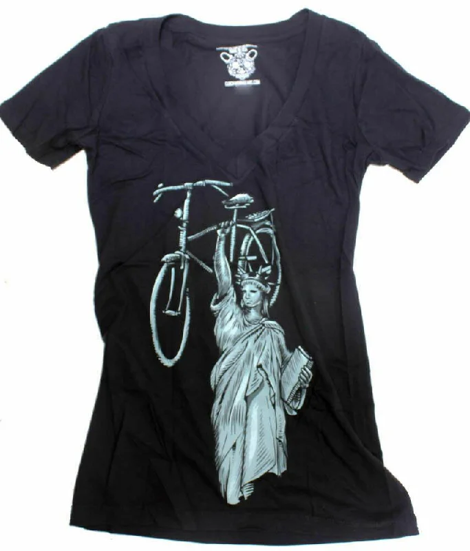 CLOCKWORK GEARS LIBERTY RIDE Women's XL T-Shirt Short Sleeve Black V-Neck NEW